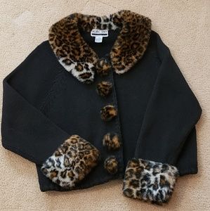 Michael Seroy sweater with faux leopard  fur trim